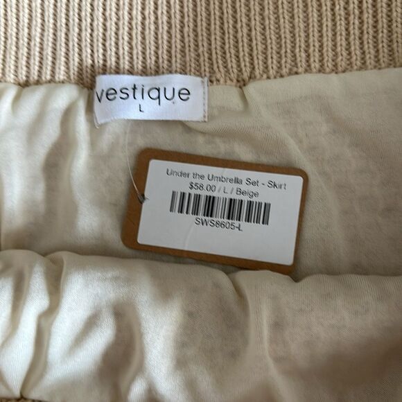 NWT Vestique Beige Knit Midi Skirt with Fringe Hem Side Slit Size L 100% Cotton - Picture 8 of 12